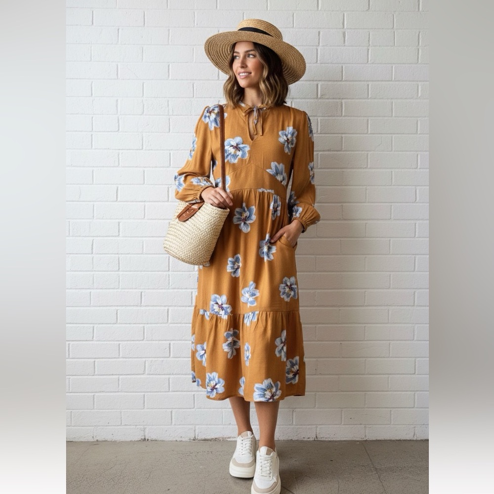 🦋☀️ Golden Hour Florals: Old Navy Tiered Empire Dress (size small)